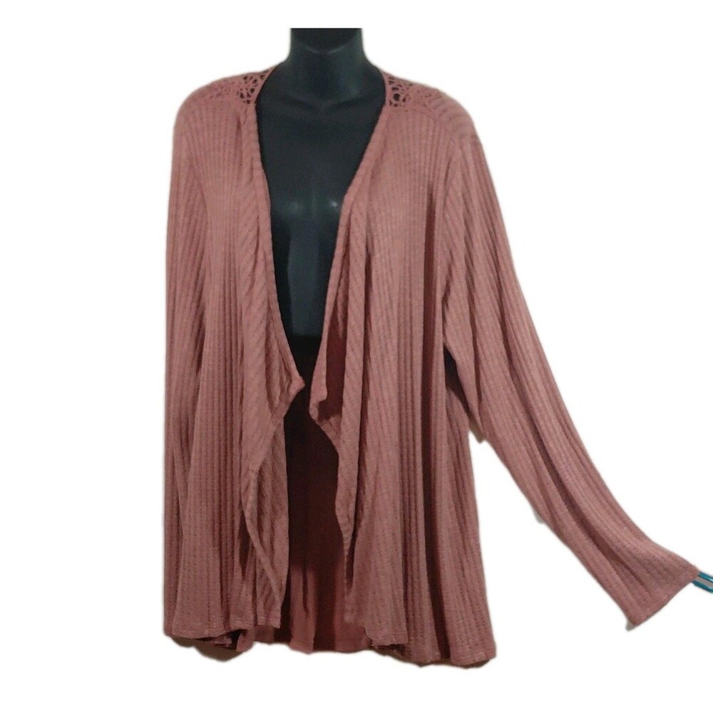 Knox Rose Womens Open Front Long Sleeve Pinkish Crochet Back Accent Cardigan XXL